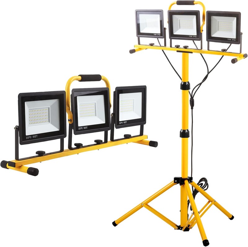 GUWELL 22000 Lumen Work Lights with Stand, 3 Head Portable LED Work Light, with Adjustable&Foldable Tripod Stand, IP66 Waterproof Lamp for Outdoor Indoor Job Site Workshop Garage Construction Site Lighting - Image 1